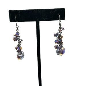 Vintage Purple Iridescent Dangle Hook Pierced Earrings 1990s